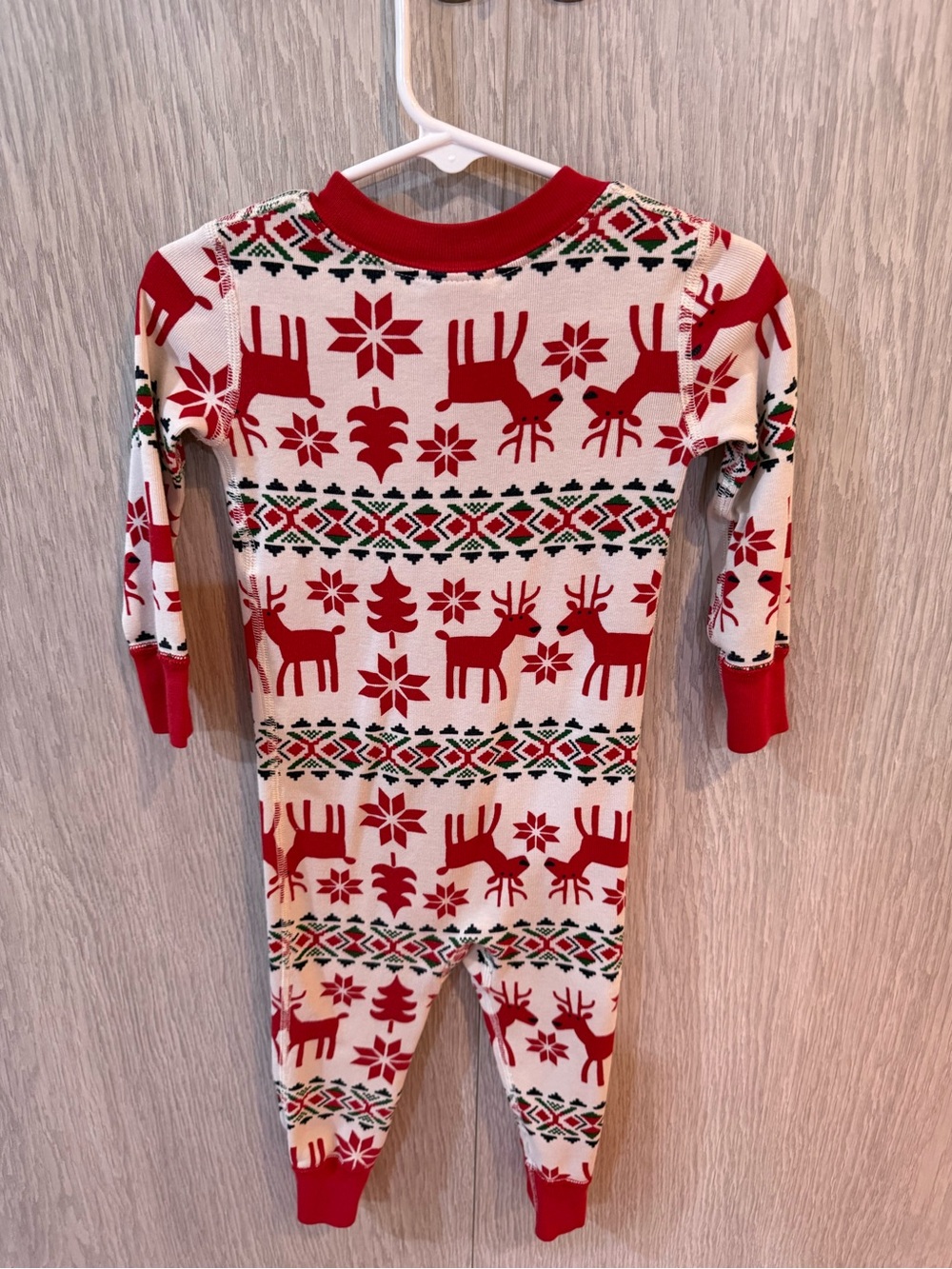 Hanna Andersson Red White Deer Holiday Cotton Pajama Onesie 18-24 - Picture 4 of 4
